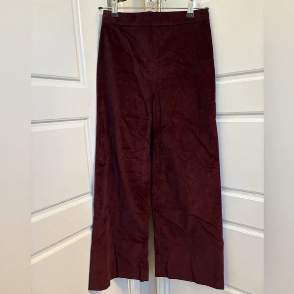 Frame Cropped Wide Leg Velvet Trouser in Wine Size XS - Picture 2 of 5